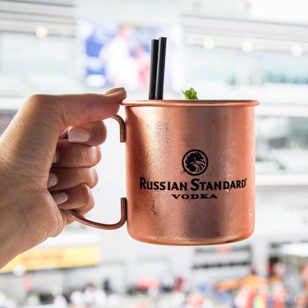 Pair (2) Russian Standard Vodka Moscow Mule Copper Coated Mug Bar Set